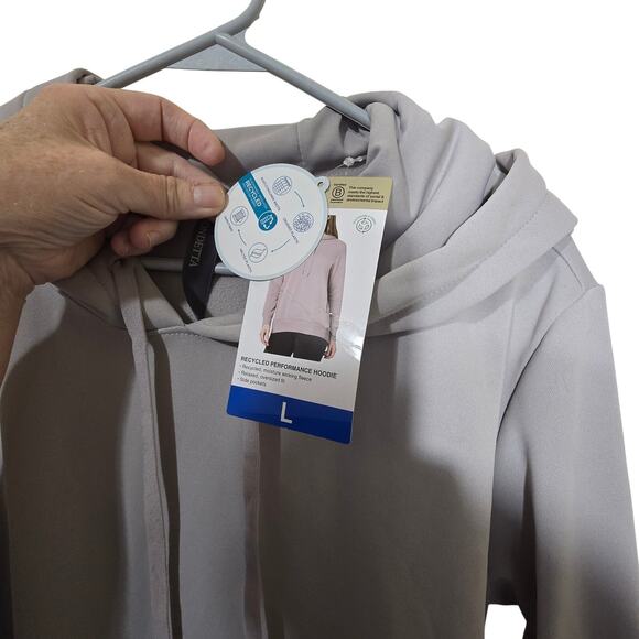 Mondetta Women's Size Lg Performance Hoodie Fleece Side Pockets New - Gull Gray - Picture 6 of 6